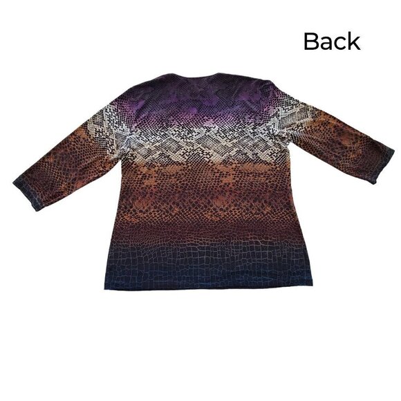 Chico’s Multicolor Animal Print Scoop Neck 3/4 Sleeve Tee-shirt Size L (2) - Picture 4 of 13